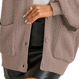 Cardigan en tricot pour femme, motif patchwork, boutons sur le devant, col rond, manches longues, décontracté, anti-rides, brodé, automne-hiver - Product Image 5