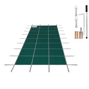 Copertura di Sicurezza Rettangolare 16x40ft in Materiale PC per Piscine Interrate con Fori di Drenaggio e Rete - Product Image 1