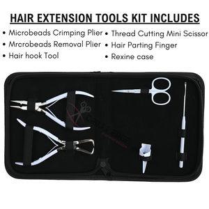 Kit de herramientas para extensiones de cabello blanco para estilistas: Alicates para microperlas, crimpado y extracción, gancho para cabello, mini tijeras y separador de cabello. - Product Image 2