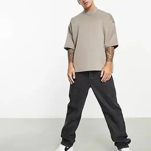 Camiseta de Manga Corta con Cuello Redondo y Color Sólido para Hombre, Talla Grande, Informal, de Punto Jersey, de Algodón - Product Image 3