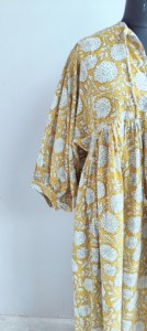 Vintage Yellow Floral Block Print Cotton Midi <b>Dress</b> with Puff Sleeves Tie-Neck <b>Loose</b> Fit Casual Summer <b>Dress</b> For Women - Product Image 3