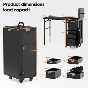 Portable Foldable Nail Desk with Polish Tray Storage Rolling <b>Manicure</b> <b>Table</b> Wheels and Detachable Traveling Nail Case - Product Image 3