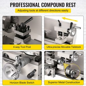 Tornio per Metallo di Precisione 8''x14'' 650W 2250 RPM con Velocità Regolabile e Mandrino Monofase per Lavorazione Artigianale del Metallo - Product Image 6