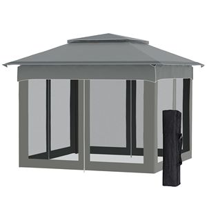 Gazebo Pieghevole da Esterno 3,25m x 3,25m x 2,7m Grigio Scuro con Zanzariera e Borsa per il Trasporto in Acciaio per Cortile - Product Image 1