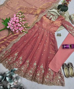 Women Silk Salwar Kameez <b>Ankle</b>-Length Traditional Wedding Outfit Dupatta Ready To Wear India Pakistan Style 85156 SAI-SSC-718 - Product Image 2