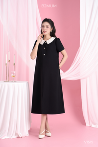 Robe longue en dentelle noire B2 MUM V1519, col en V, manches courtes, tissu de haute qualité, doux, respirant, écologique, légèrement extensible - Product Image 4