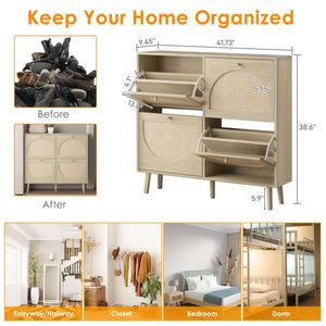 4 Drawers Rattan Shoe Cabinet Organize Your Shoes with Style Elegant Cupboard Storage Rack Unit - Product Image 2