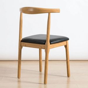Chaise de salle à manger classique en bois de caoutchouc avec siège rembourré en cuir PU, chaise d'appoint moderne en bois pour restaurant, hôtel et café - Product Image 5