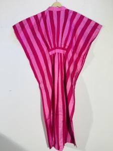 Striped hot Pink <b>Kaftan</b> Dress With Mandarin Collar Loose Maxi Sleeveless <b>Summer</b> Casual Dress - Product Image 3