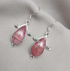Pendientes de Plata de Ley con Rodocrosita, Gema Rosa, Estilo Minimalista, Certificados por IGI, Joyería para Bodas y Fiestas - Product Image 3