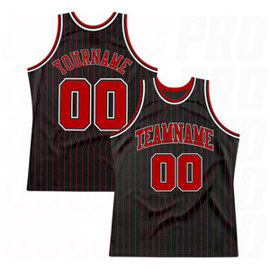 Maillot de basket-ball personnalisé noir et rouge à rayures fines, authentique, uniforme de basket-ball de qualité supérieure, sublimation personnalisée pour l'équipe - Product Image 1