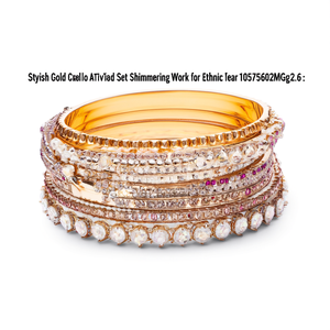 Stylish Gold Plated Crystal Stone <b>Bangles</b> <b>Set</b> Shimmering Crystal Work for Ethnic Wear 10575602MG_2.6 - Product Image 2