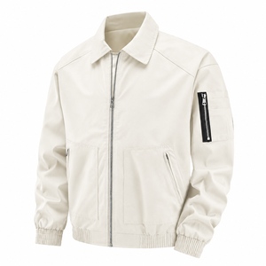 Blouson bomber noir pour homme en toile coupe-vent avec fermeture éclair, col rabattable, coupe droite, couleur unie, idéal pour l'automne - Product Image 4