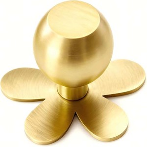 Bouton de meuble en laiton en forme de fleur avec plaque de fixation - Product Image 1