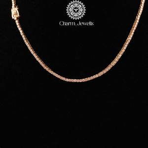 Charm_Jewells Unisex <b>Silver</b> Moissanite <b>Box</b> <b>Chain</b> Necklace 14K Gold Plated Claw Setting Brilliant Cut IGI Certified Hip Hop - Product Image 1