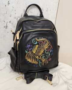 Vintage Elephant Print PU Leather <b>Women</b> <b>Backpack</b> Waterproof Zipper Softback Travel Daypack - Product Image 1