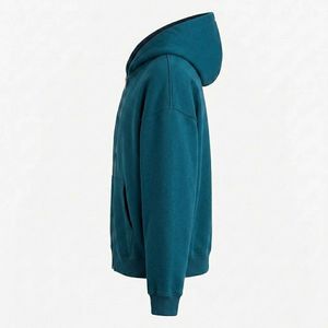Sweat à capuche zippé pour homme, couleur Teal uni, entièrement zippé, style minimaliste et décontracté, avec poches avant, vêtements de détail personnalisés en gros - Product Image 4
