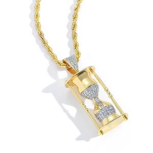 Collier pendentif en laiton personnalisé en forme de sablier, style Hip Hop, entièrement serti de strass, pour femmes et hommes - Product Image 3