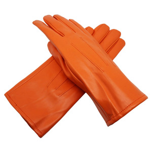 Gants de conduite en cuir de mouton orange brillant, longueur poignet, design sportif, respirants, non doublés, confortables - Product Image 3