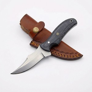มีดล่าสัตว์ มีดตั้งแคมป์ มีดพกพา EDC ใบมีดแบบ Fixed Blade ด้ามจับแบบ Full Tang สำหรับกิจกรรมกลางแจ้ง มีดแล่เนื้อ ด้ามไม้ Pakka สีดำ ปลอกหนังแบบ Rustic ผลิตจากโรงงานโดยตรง รับผลิตแบบ OEM - Product Image 1