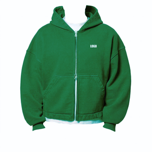 Sudadera con capucha y cremallera completa de corte holgado, estilo urbano, de peso pesado, para hombre, de algodón 100% premium, con forro polar liso. - Product Image 4