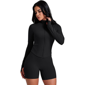 เสื้อแจ็คเก็ตโยคะแขนยาวคอเต่าสำหรับผู้หญิง ผ้าไนลอน ซิปยาว ระบายอากาศได้ดี ทรงปกติ แห้งเร็ว ยืดได้สี่ทิศทาง ป้องกันรอยยับ - Product Image 3