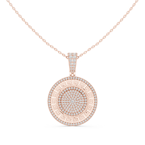 Collier pendentif médaillon en or rose 14 carats avec diamants, chaîne à maillons roses, bijoux de luxe pour femmes - Product Image 3