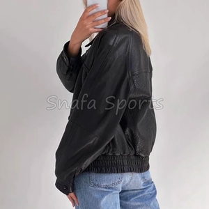 Women's New <b>Tops</b> Oversized Leather Jacket for Casual Winter Wear Bomber Leather Jacket For Sale In Low Price - Product Image 2