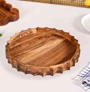 Bandeja de Servir de Madera de Acacia Hecha a Mano, Ecológica, Duradera, Segura, de Estilo Moderno para Bodas Reales, Fiestas y Desayunos - Product Image 2