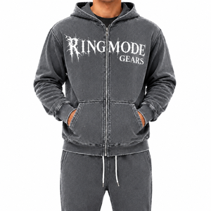 Men's Acid Washed <b>Lined</b> Solid Zip up Hoodie Heavyweight 100% Cotton Oversized <b>Fleece</b> Sweatshirt Casual Streetwear <b>Jacket</b> Premium - Product Image 1
