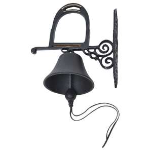 Campana de metal artesanal para colgar en la pared, acabado negro, resistente al óxido, estilo rústico. - Product Image 6