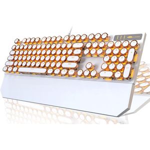 Tastiera da Gaming Retrò Punk a 104 Tasti, Stile Macchina da Scrivere, Meccanica, Cablata, con Retroilluminazione LED Dorata, Design Accattivante - Product Image 2