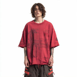 เสื้อยืดผู้ชายผ้าฝ้ายโพลีเอสเตอร์ 100% ปักลายแบบดิสเทรส ทรงหลวม พิมพ์ลาย เสื้อยืดลำลองผู้ชายไซส์ใหญ่ - Product Image 2