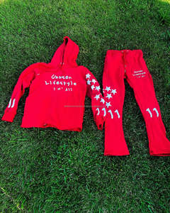 100% coton Vintage soleil fané écran bouffée impression Jogging survêtement personnalisé pantalon évasé multicolore haut vêtements solide hiver - Product Image 3