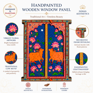 Panneau de volet de fenêtre décoratif en bois peint à la main, style bohème, pour mariage et Diwali, avec motifs floraux ethniques, décoration murale pour la maison - Product Image 4