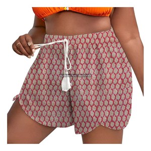 New Women Designer Printed Clothes Summer Printed Rope Drawstring Waist Wrap Shorts Women 100% Cotton Fabric Hand Block Printed - Product Image 2