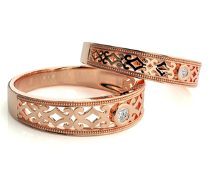925 Sterling Silver Rose Gold Plated Zircon Bezel Setting Eternity Band Filigree <b>Couple</b> <b>Rings</b> - Product Image 3