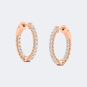 Pendientes de Aro con Diamantes de Corte Redondo de 1.10CTW con Engaste Compartido Tipo Eternity - Product Image 3