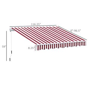 Toldo Retráctil Rayado Borgoña de 10x8 pies para Patio, Toldo Exterior con Manivela para Terraza y Jardín, Incluye Soportes para Toldo - Product Image 3