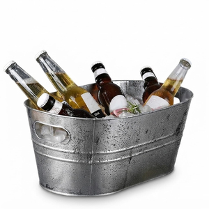 <b>Large</b> Oval Galvanized Wine Tub With Handles Metal Beverage Cooler Bucket For Wedding Parties <b>BBQ</b> Events and Outdoor Beer - Product Image 2