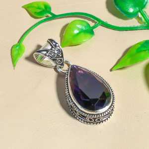 Pendentif en argent sterling 925 serti de pierres d'améthyste, bijoux vintage faits à la main, pierre naturelle de couleur violette, NIKHIL GEMS, tiers - Product Image 6