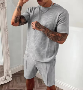 Conjunto de Camiseta y Pantalones Cortos de Verano para Hombre, Camisetas Bordadas y Pantalones Cortos para Uso en Exteriores, Conjuntos de Camisas Transpirables para Hombre - Product Image 1
