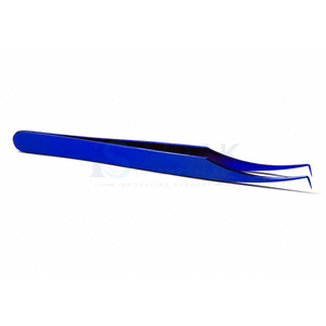 Pince à épiler professionnelle bleue angulaire à pointe fine en acier inoxydable pour extensions de cils volume – Outil de salon de beauté - Product Image 4