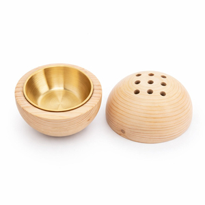 New Acacia Wood <b>Incense</b> <b>Burner</b> <b>Holder</b> With Brass Bowl Sphere Cover Aromatherapy Diffuser Meditation Deco Gift Set Premium Crafts - Product Image 3