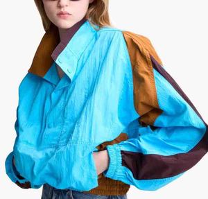 Unisex Color Blocked <b>Racer</b> <b>Jacket</b> Stand Collar Button Fly Lightweight Oversized Fit Spring Adult Outerwear - Product Image 4