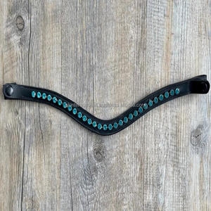 Banda de cuero genuino para cejas de caballo, banda personalizada con 1 fila de cristales turquesa, cadena de diamantes de imitación, banda ostentosa para cejas, negro o marrón - Product Image 5