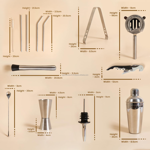 ชุดเครื่องมือบาร์เทนเดอร์มืออาชีพ 14 ชิ้น ทำจากสแตนเลส พร้อมเชคเกอร์ค็อกเทล จิ๊กเกอร์ ช้อน ที่คีบ ไม้บด ที่เปิดขวด - Product Image 3