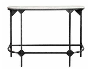 Marble <b>Console</b> Table <b>Black</b> Metal Entryway Sofa Table Oval Top Living Room Accent Furniture - Product Image 1