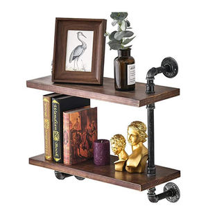 Rustic Wood <b>Wall</b> Shelf Single Tier Cast Iron Bracket Mounted Rectangle Storage Tray for Living Room - Product Image 6