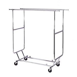Collapsible Adjustable Height Chromed Zinc Rolling Clothes <b>Display</b> <b>Rack</b> with Wheels 1-Shelf Accent Shelf Easy Assembly - Product Image 2